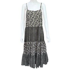 Vintage More Jazz Floral Tiered Midi Dress Black & White 100% Rayon  Size 1X